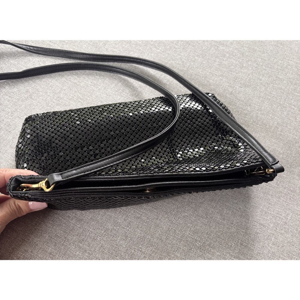 Vintage & Davis Purse Black Metallic Mesh W/ Gold Evening Bag Crossbody Retro - Picture 6 of 8